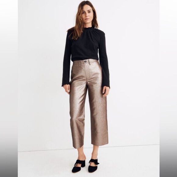 Madewell Slim Emmett Wide Leg Crop Pants in Metallic Brown Size 31 - Picture 1 of 15